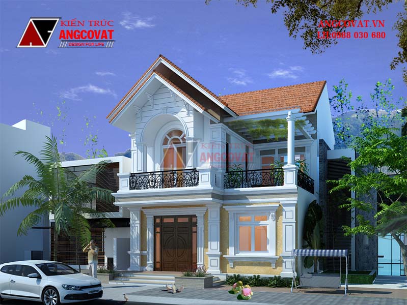 Mẫu nhà 2 tầng 1 mặt tiền 9m theo kiểu tân cổ điển, diện tích 100m2 1