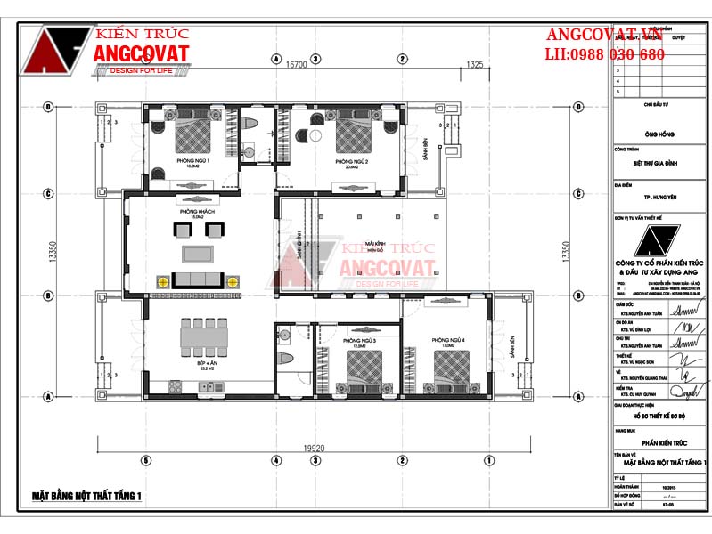 Mặt bằng tầng 1 - Mẫu nhà hình chữ U 1 tầng mái thái 160m2