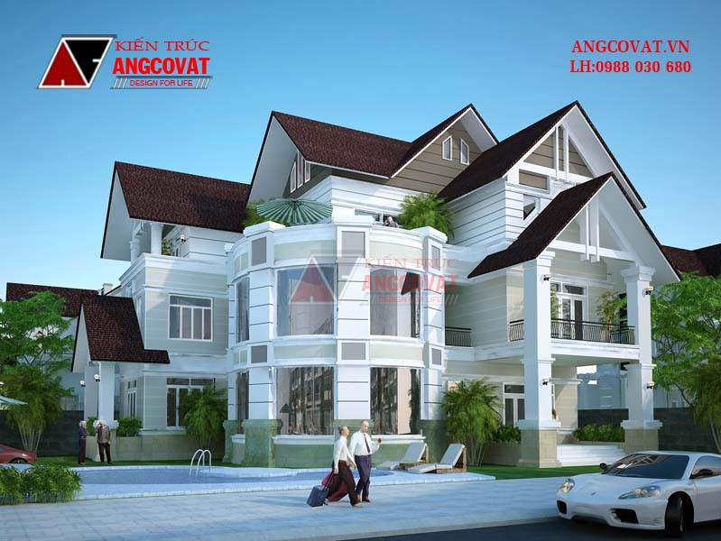 mẫu biệt thự 300m2 hình chữ L có hồ bơi 1