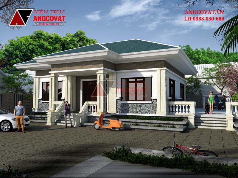 Mẫu thiết kế nhà cấp 4 mái thái hiện đại 120m2 600 triệu đồng - pc1