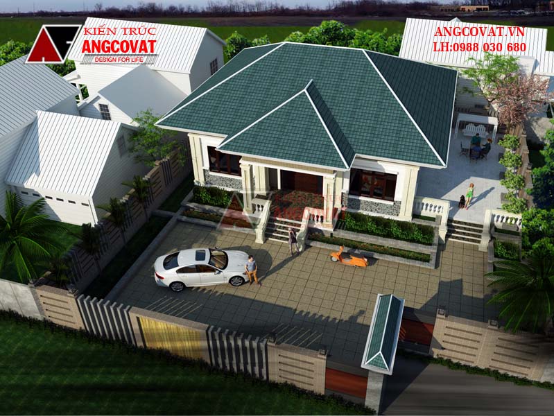 Mẫu thiết kế nhà cấp 4 mái thái hiện đại 120m2 600 triệu đồng - pc2
