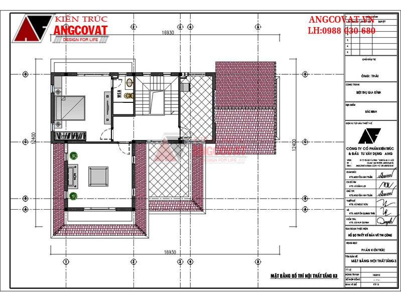 Mẫu thiết kế nhà biệt thự 3 tầng hình chữ L mái ngói 130m2 - 6