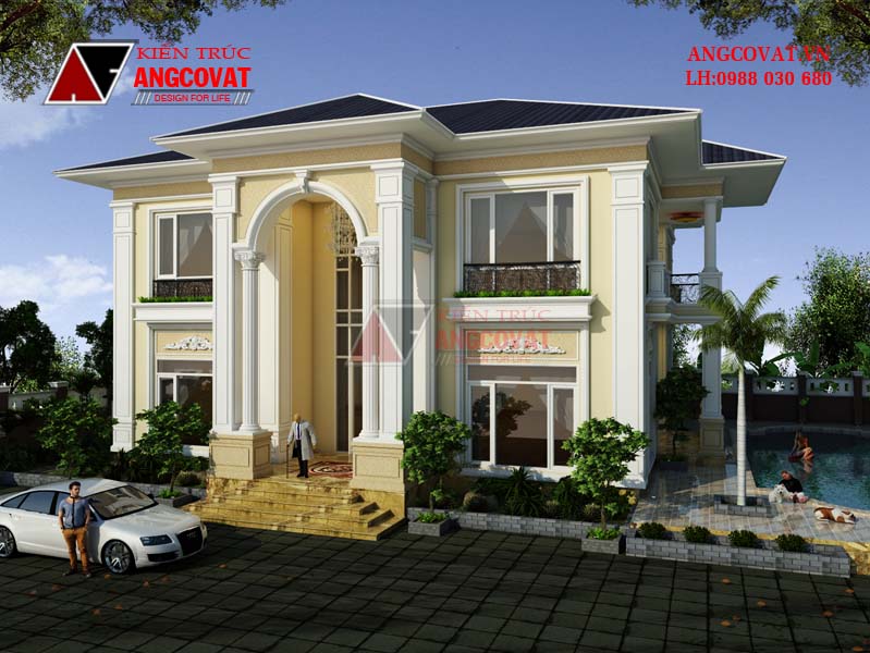 Phối cảnh 1 mẫu thiết kế nhà biệt thự 300m2 theo phong cách châu âu