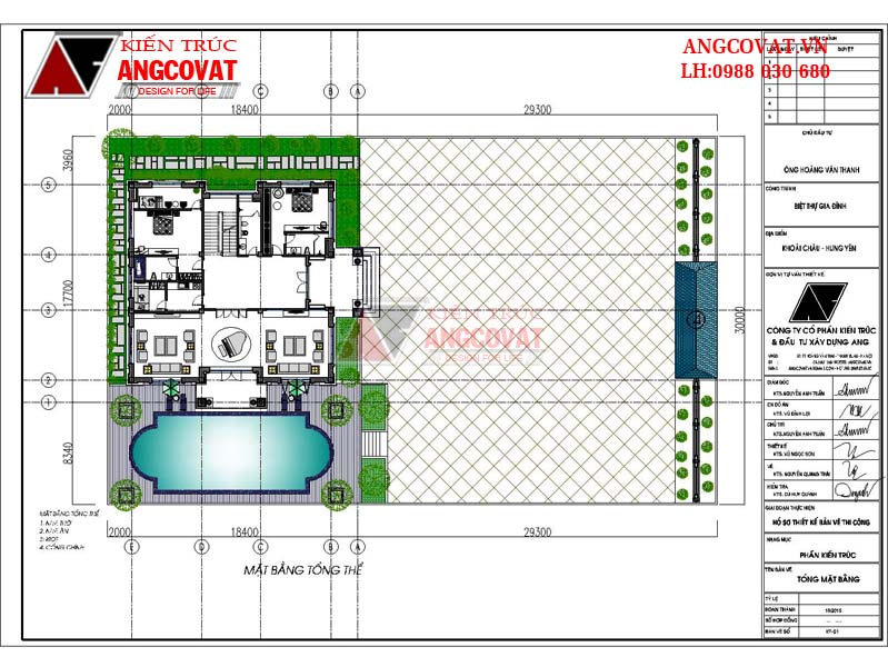 Tổng mặt bằng mẫu thiết kế nhà biệt thự 300m2 theo phong cách châu âu