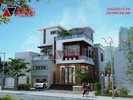 biệt thự hiện đại 2 tầng mái bằng mặt tiền 10m 1