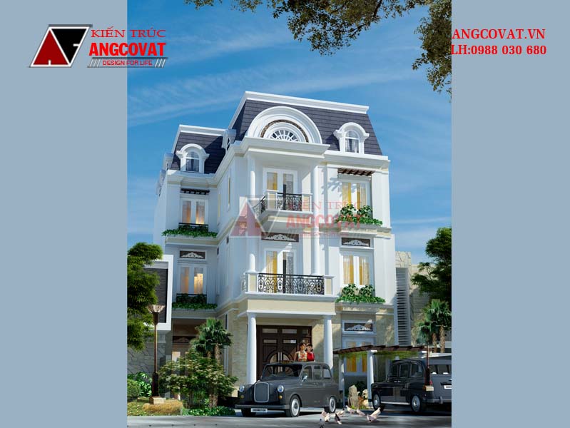 Hình ảnh kiến trúc nhà 3 tầng đẹp phong cách châu âu mặt tiền 10m 1