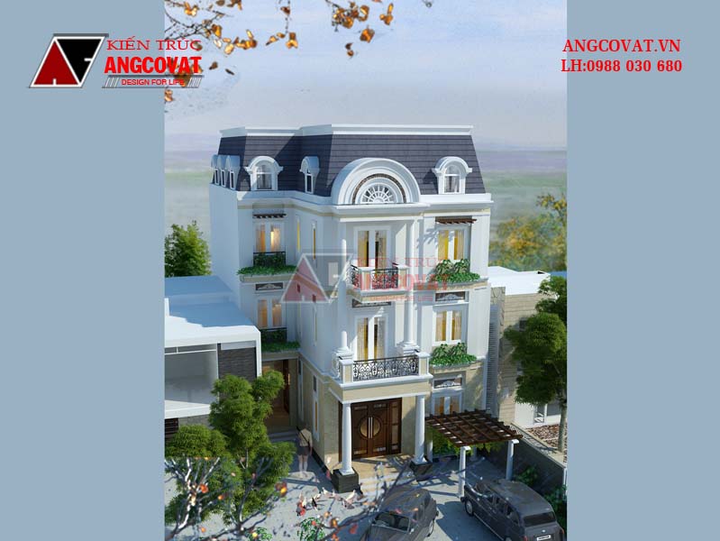 Hình ảnh kiến trúc nhà 3 tầng đẹp phong cách châu âu mặt tiền 10m 2