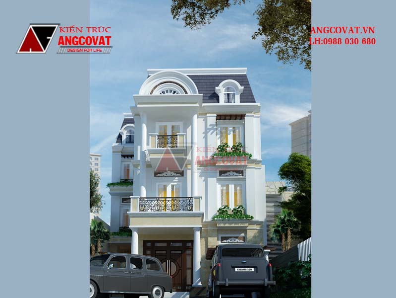 Hình ảnh kiến trúc nhà 3 tầng đẹp phong cách châu âu mặt tiền 10m 3