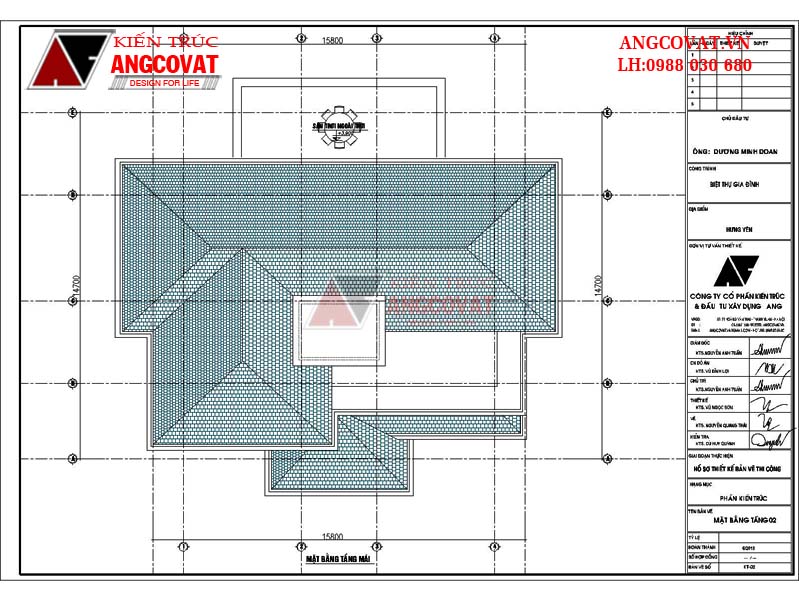 Mặt bằng mái biệt thự 2 tầng 4 phòng ngủ