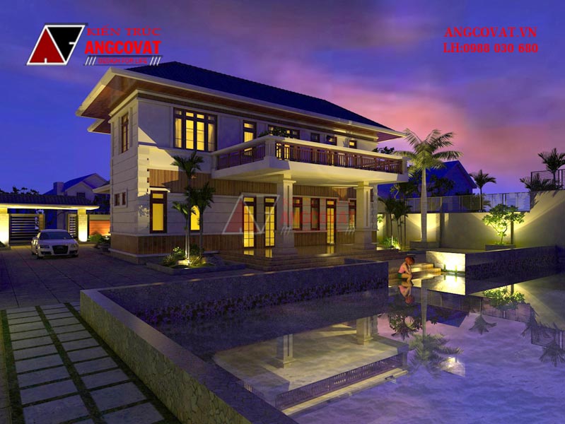 Phối cảnh thiết kế biệt thự 2 tầng 4 phòng ngủ 5