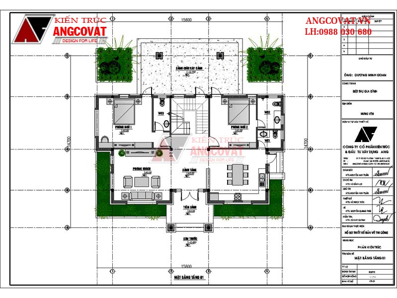 Mặt bằng tầng 1 biệt thự 2 tầng 4 phòng ngủ