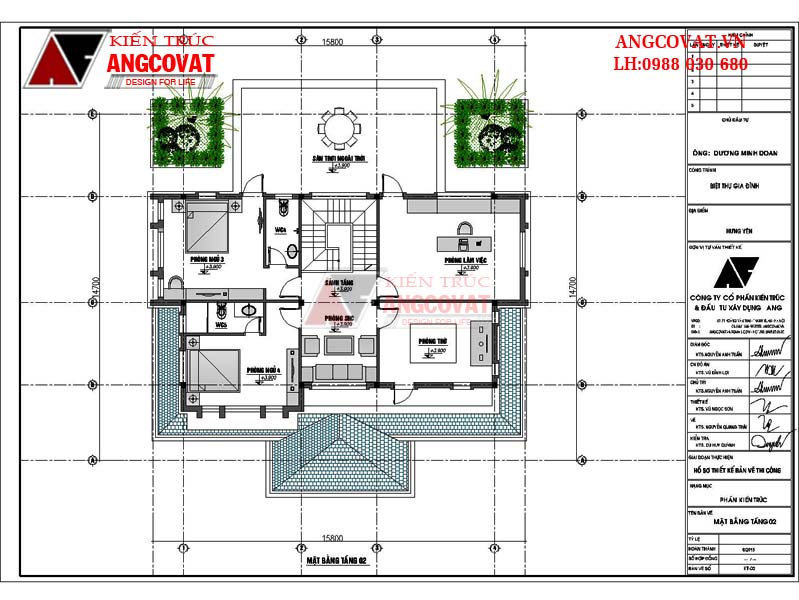 Mặt bằng tầng 2 biệt thự 2 tầng 4 phòng ngủ