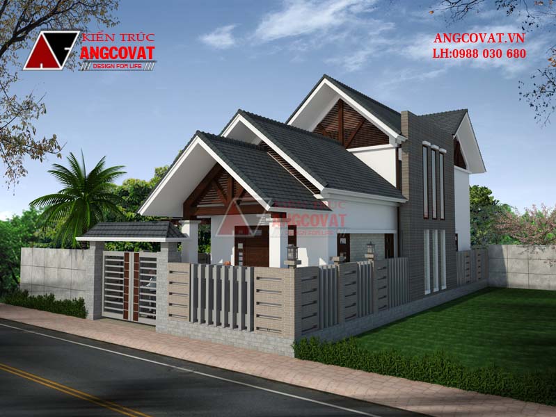 Thiết kế nhà 1 tầng có gách lửng 100m2 mặt tiền 7m pc1