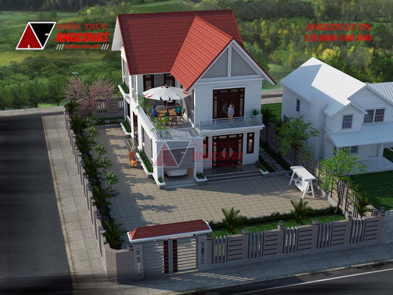 Mẫu thiết kế nhà 2 tầng 3 phòng ngủ diện tích 100m2, mặt tiền 8m 2