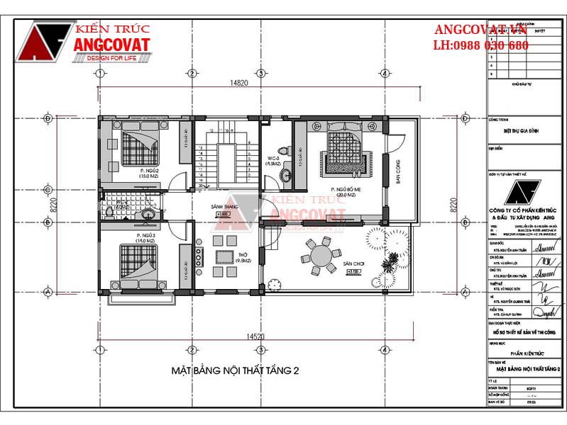 Mẫu thiết kế nhà 2 tầng 3 phòng ngủ diện tích 100m2, mặt tiền 8m 5