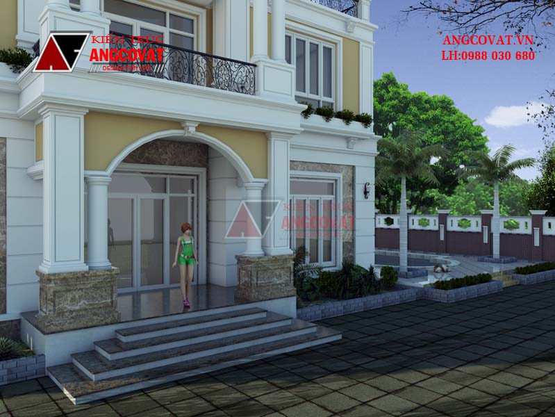 Thiết kế biệt thự 3 tầng cổ điển 300m2 có bể bơi 3