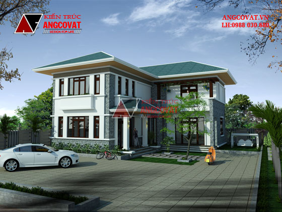 Kiến trúc nhà 2 tầng hình chữ L 100m2 1