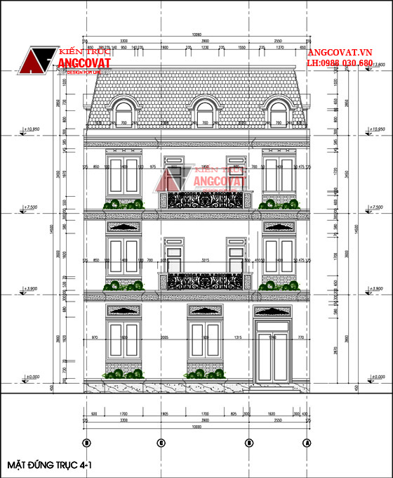 Hình ảnh kiến trúc nhà 3 tầng đẹp phong cách châu âu mặt tiền 10m 8