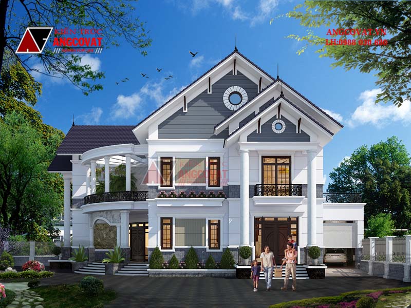 Mê mẩn lối kiến trúc Pháp sang trọng, đẳng cấp mẫu thiết kế nhà 2 tầng 250m2 có 2 mặt tiền kích thước 23,4x16,4m