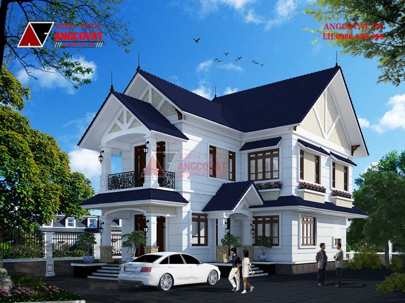 Mẫu nhà chữ L 2 tầng 4 phòng ngủ 120m2 đầy đủ công năng sử dụng chi phí xây dựng từ 1,6 đến 1,7 tỷ đồng, mặt tiền 11m