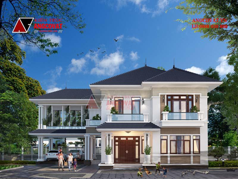 Hệ thống mái Nhật nổi bật trong những mẫu thiết kế nhà 2 tầng 4 phòng ngủ diện tích 200m2