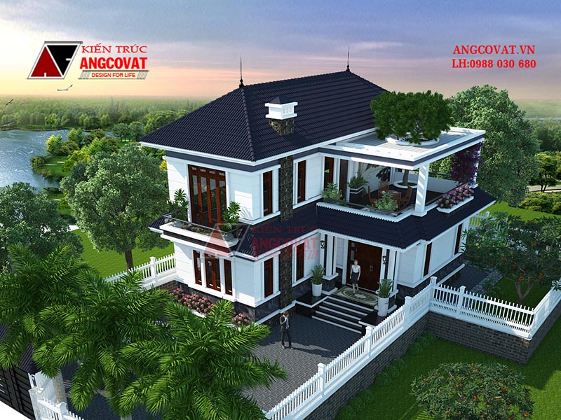 Chi phí xây nhà chữ L mái nhật 9x13m tân cổ điển khoảng 1,4 tỷ đồng có 3 phòng ngủ