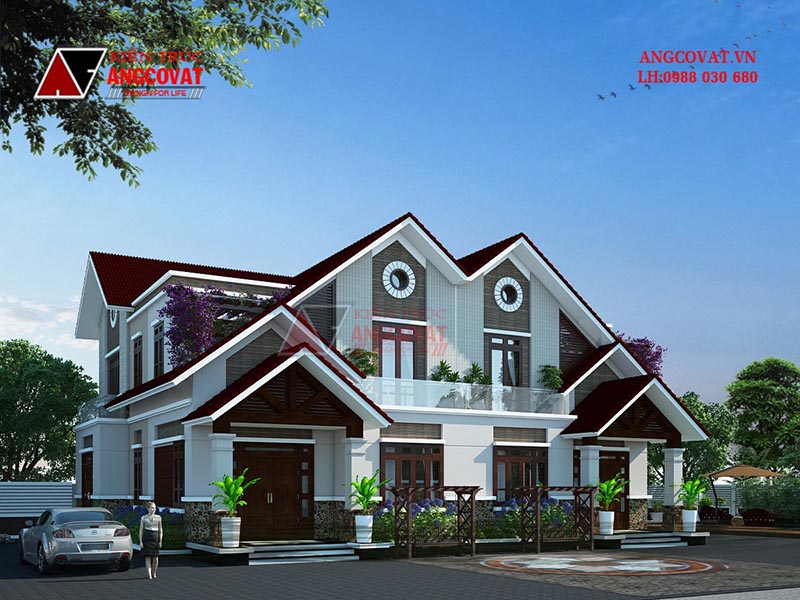 Mẫu thiết kế biệt thự vườn 2 tầng mái thái hiện đại bề thế