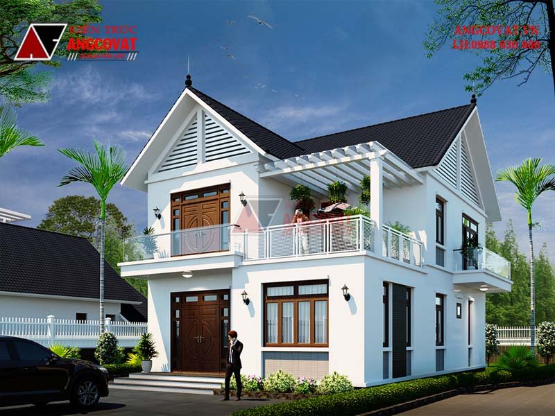 Thiết kế mẫu nhà 2 tầng 110m2 mái thái 4 phòng ngủ đẹp