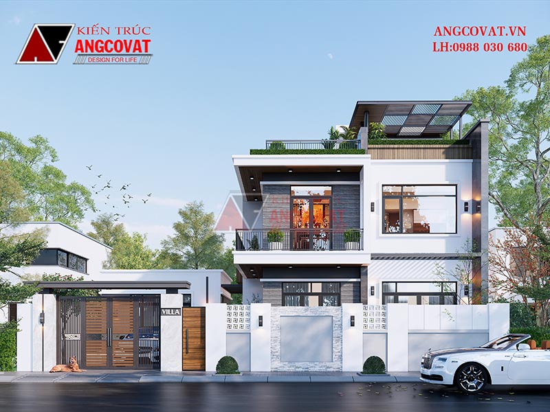 Thiết kế mẫu nhà 12x15m 2 tầng 1 tum mái bằng nhìn là mê ở Bắc Ninh