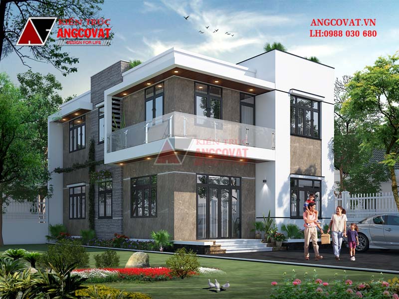 Mẫu thiết kế mẫu 1 trệt 1 lầu mái bằng 100m2 phong cách hiện đại với độ dốc mái từ 5-8%