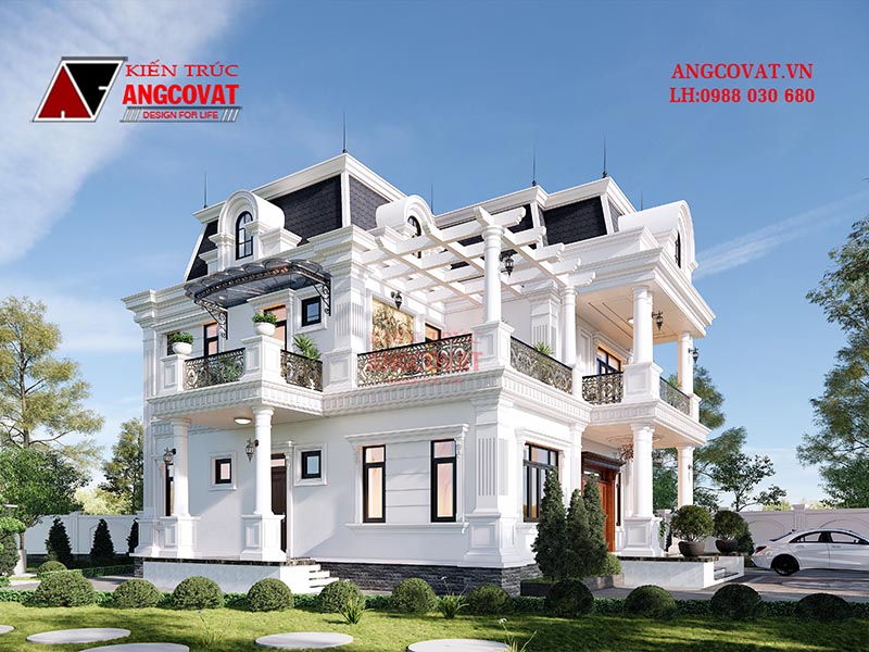 Thiết kế biệt thự kiểu Pháp mái Mansard diện tích 160m2