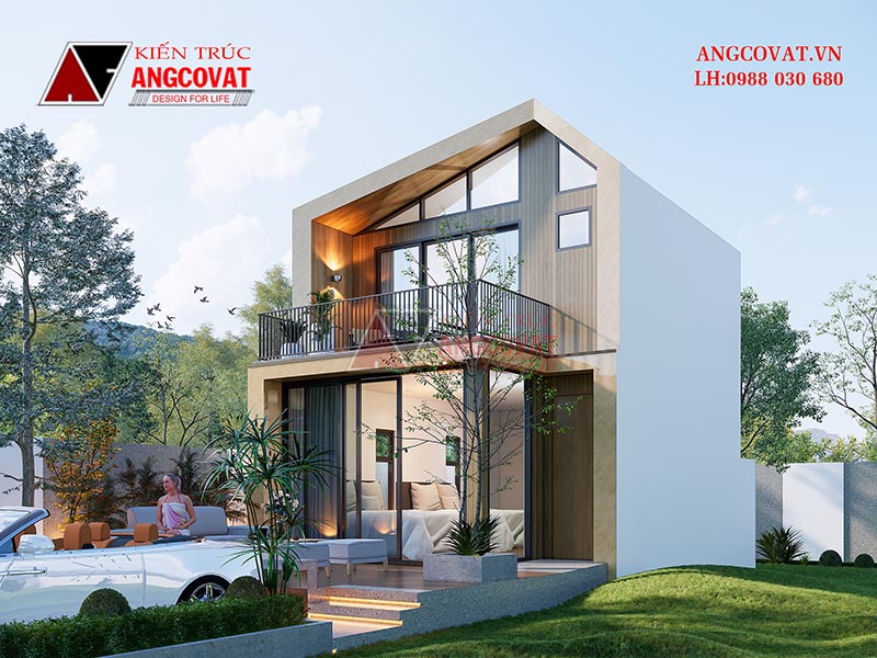 Xây nhà vườn có thiết kế mái lệch 2 tầng 40m2 hiện đại giá rẻ