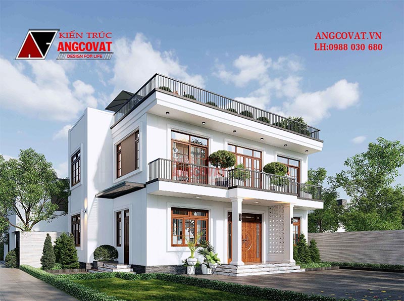 Thiết kế mẫu nhà 2 tầng 4 phòng ngủ mái bằng 13x11m giá rẻ diện tích 100m2 chi phí xây dựng khoảng 1,4 - 1,5 tỷ đồng.