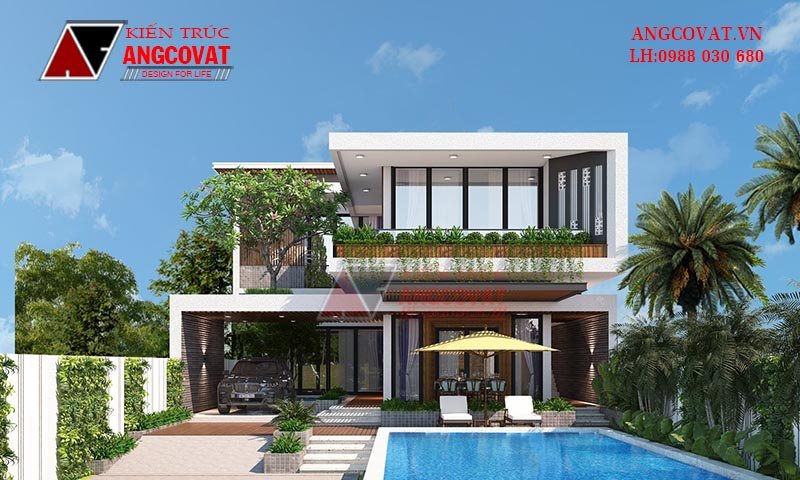 Phương án thiết kế bể bơi trong biệt thự sân vườn 200m2 2 tầng đẹp ngỡ ngàng