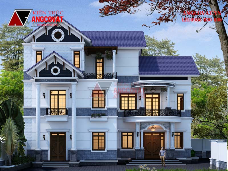 Chia sẻ mẫu thiết kế nhà 2 tầng 1 tum đẹp 120m2 tân cổ điển