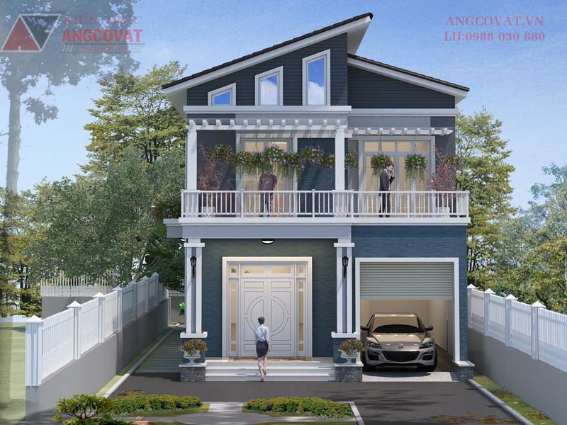 Vẻ đẹp lạ từ mẫu thiết kế nhà 8x17m 2 tầng mái lệch có gara tiện lợi