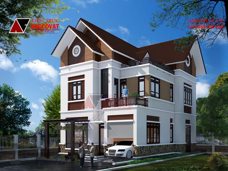 Chi tiết mẫu thiết kế nhà đơn giản có tầng áp mái 2 tầng kích thước 9x11m