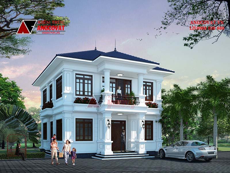 Thiết kế nhà vuông 9x11m 2 tầng mái Nhật 100m2 hiện đại ở Nghệ An