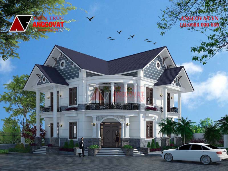 Bản vẽ biệt thự diện tích 140m2 4 phòng ngủ phong cách tân cổ điển kích thước 12x15m chi phí khoảng 1,8 tỷ đồng