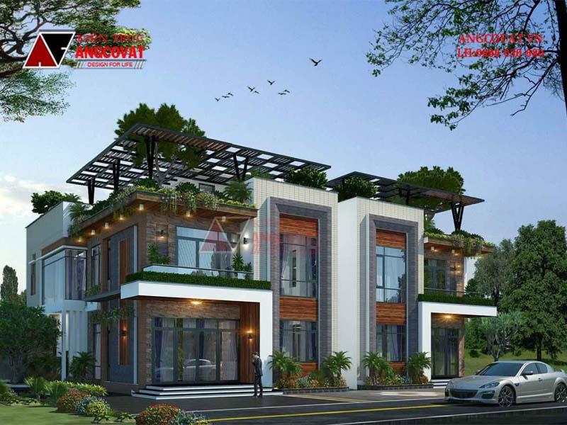 Tư vấn thiết kế mẫu nhà đẹp 2 tầng mặt tiền 10m mái bằng hiện đại