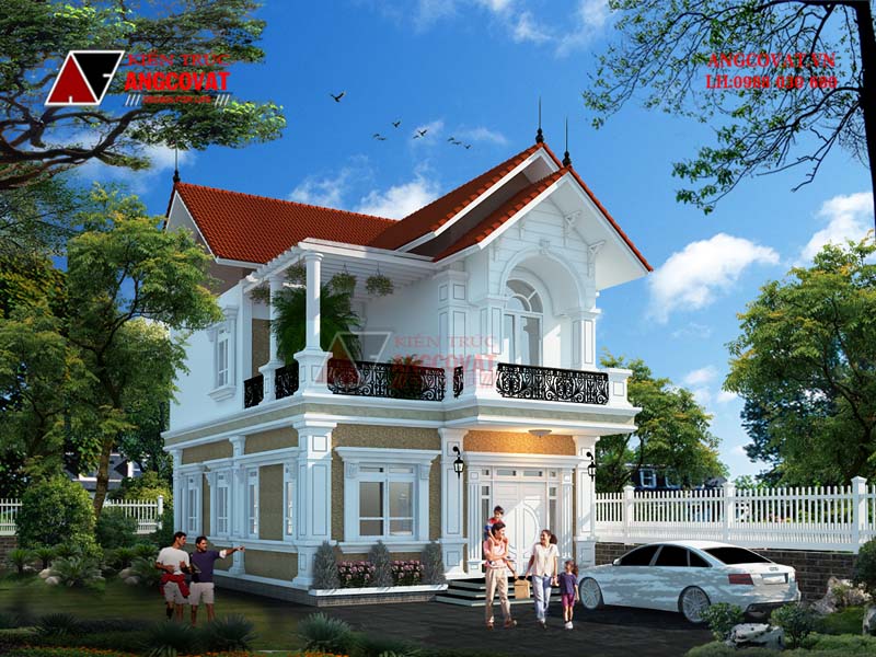 thiết kế biệt thự tân cổ điển sang trọng diện tích 90m2 có 3 phòng ngủ mái Thái