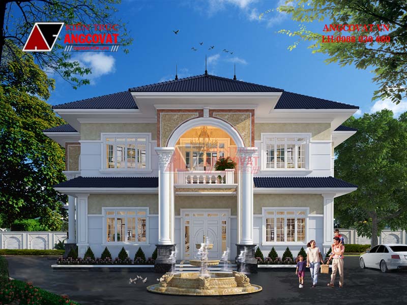 biệt thự 2 tầng tân cổ điển diện tích 150m2 có 4 phòng ngủ chi phí xây dựng khoảng 1,9 tỷ đồng