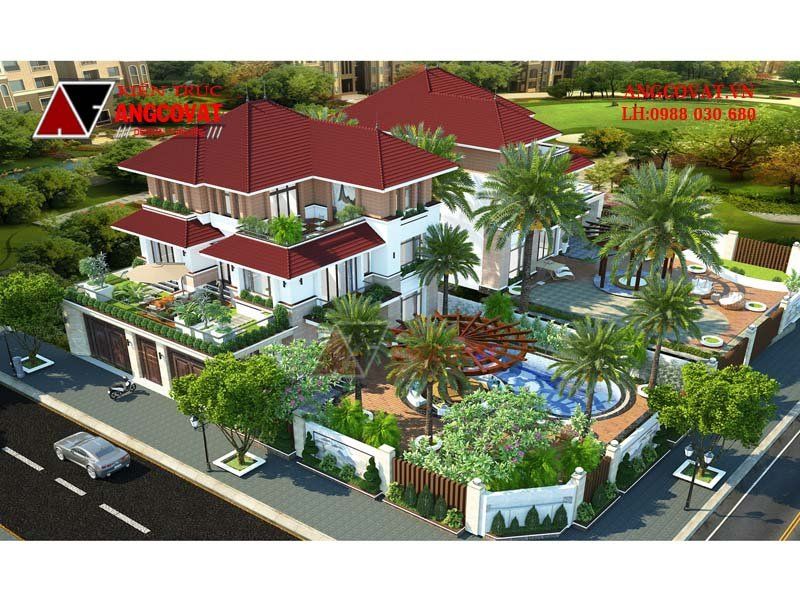 Tổng thể của mẫu biệt thự 3 tầng mái nhật hiện đại 180m2