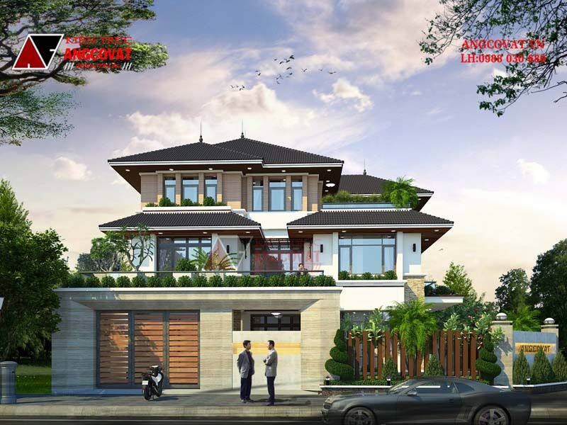 Mẫu thiết kế nhà biệt thự 3 tầng mái Nhật 250m2 đồ sộ