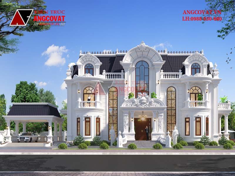 Mẫu thiết kế biệt thự 3 tầng cổ điển mái Marsand phong cách cổ điển hạng sang