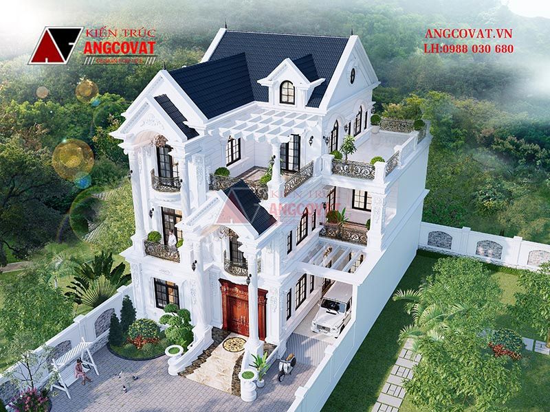 Thiết kế biệt thự 3 tầng 7 phòng ngủ mặt tiền 12m tân cổ điển Châu u
