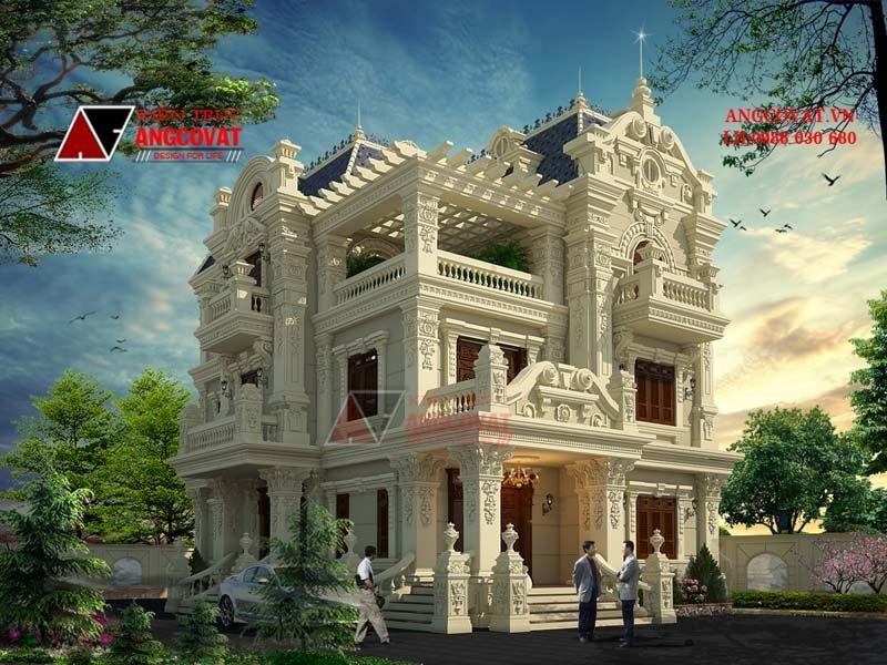 Mẫu thiết kế biệt thự 3 tầng cổ điển 200m2 6 phòng ngủ đẹp