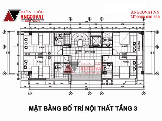 mặt bằng thiết kế khách sạn mini đẹp tầng 3