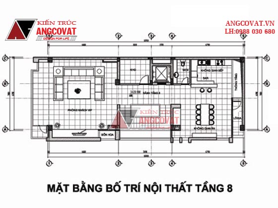 mặt bằng thiết kế khách sạn mini đẹp tầng 8