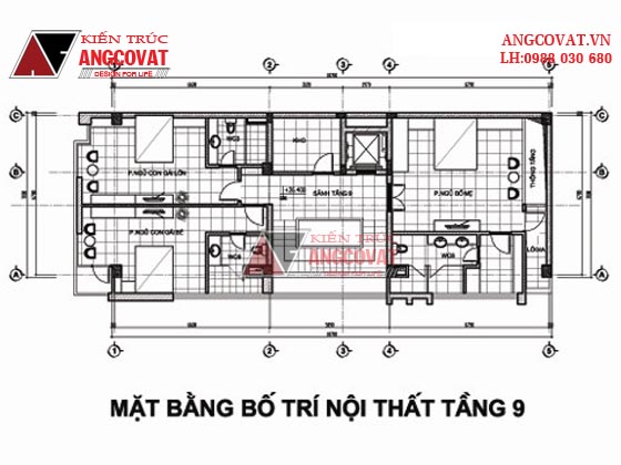 mặt bằng thiết kế khách sạn mini đẹp tầng 9